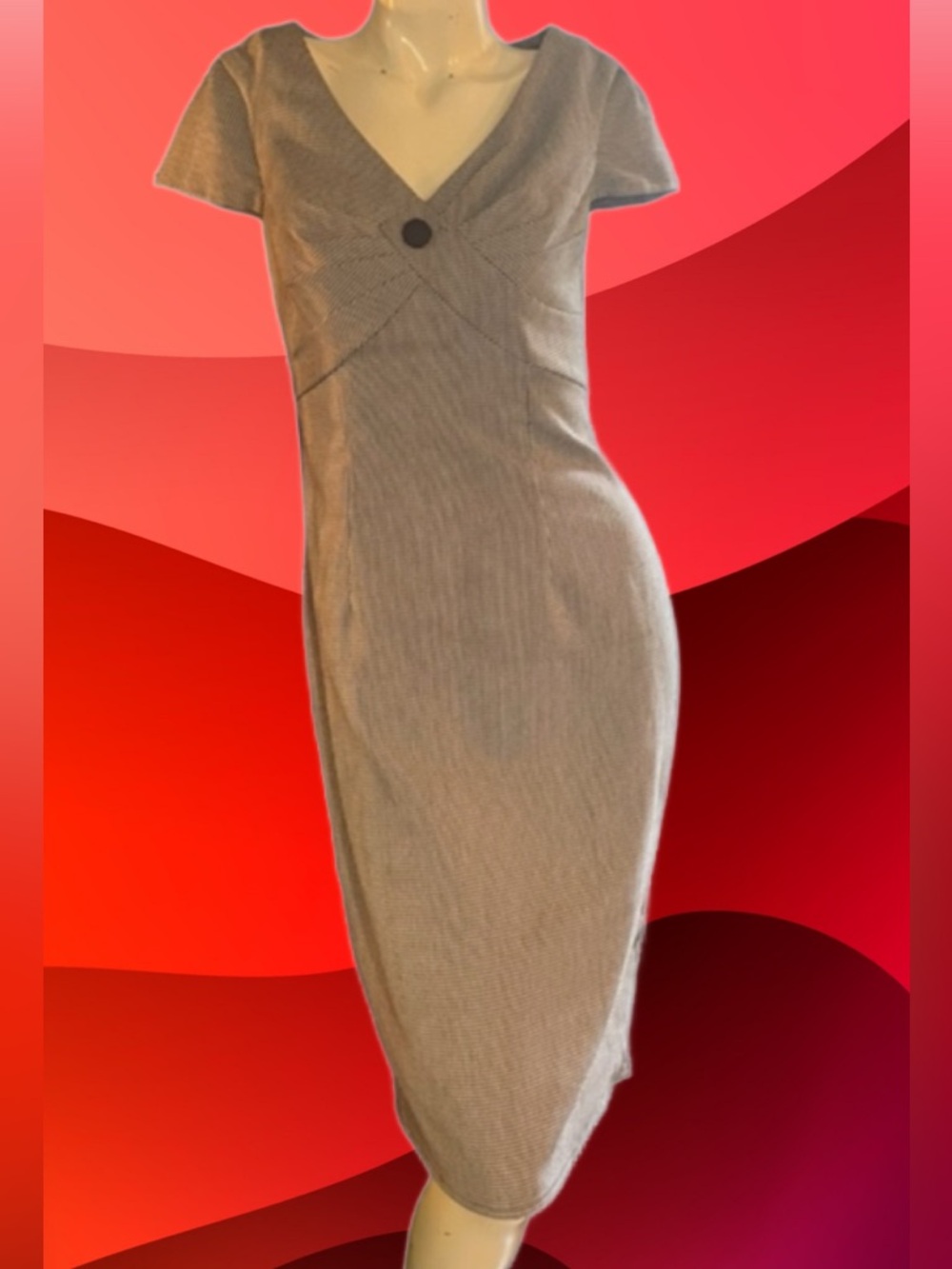 Unique Vintage Retro Houndstooth V-Neck y2k era wiggle Dress